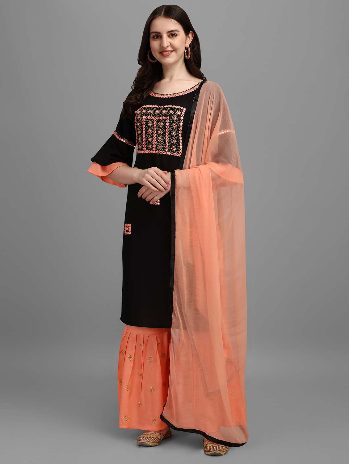 black kurta sharara set with dupatta 