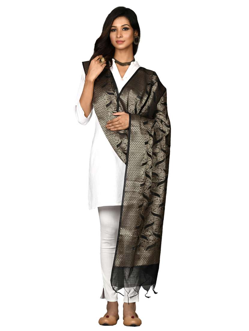 black chanderi dupatta - 18421137 -  Standard Image - 1