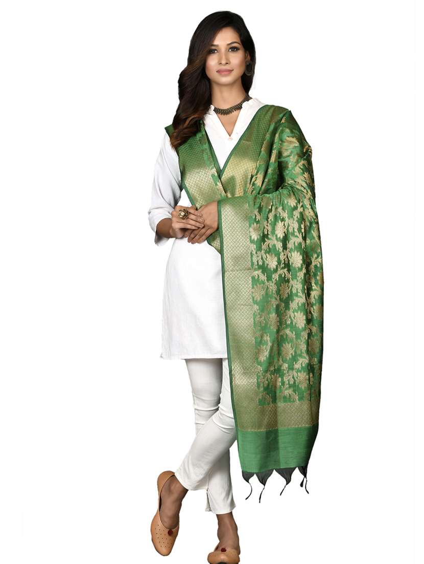 green floral print banarasi dupatta - 18421141 - Standard Image - 1