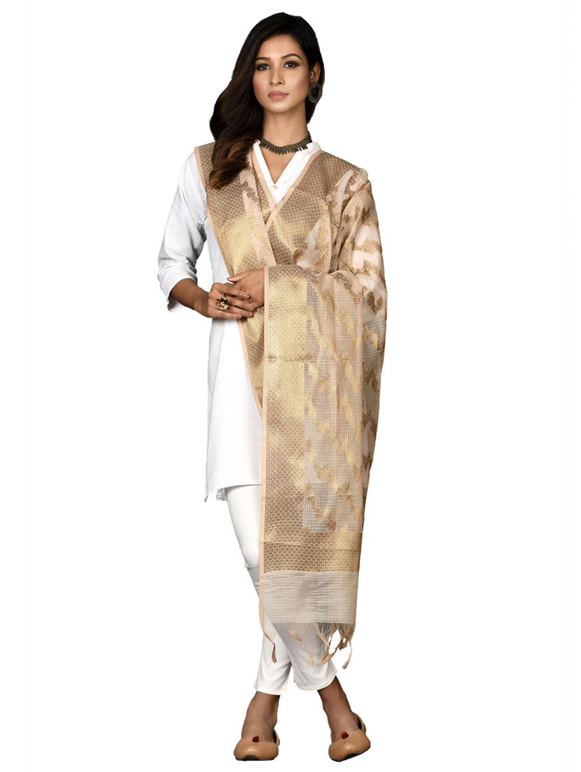 beige chanderi dupatta - 18421145 -  Standard Image - 1
