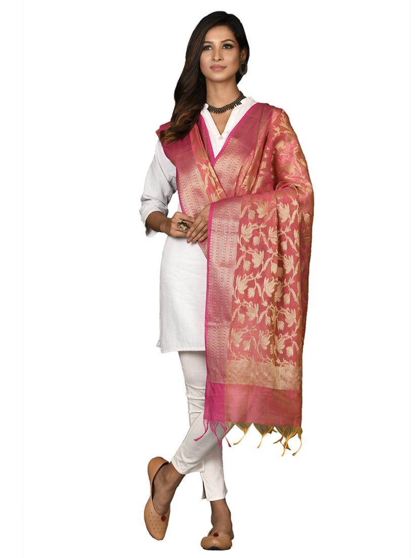 pink chanderi dupatta - 18421149 - Standard Image - 1