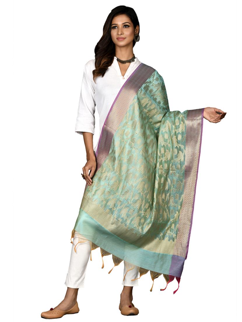 blue chanderi dupatta - 18421150 - Zoom Image - 0