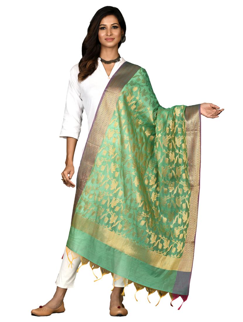 green banarasi foil print dupatta - 18421151 - Zoom Image - 0