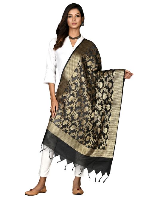 black chanderi dupatta - 18421156 -  Standard Image - 0