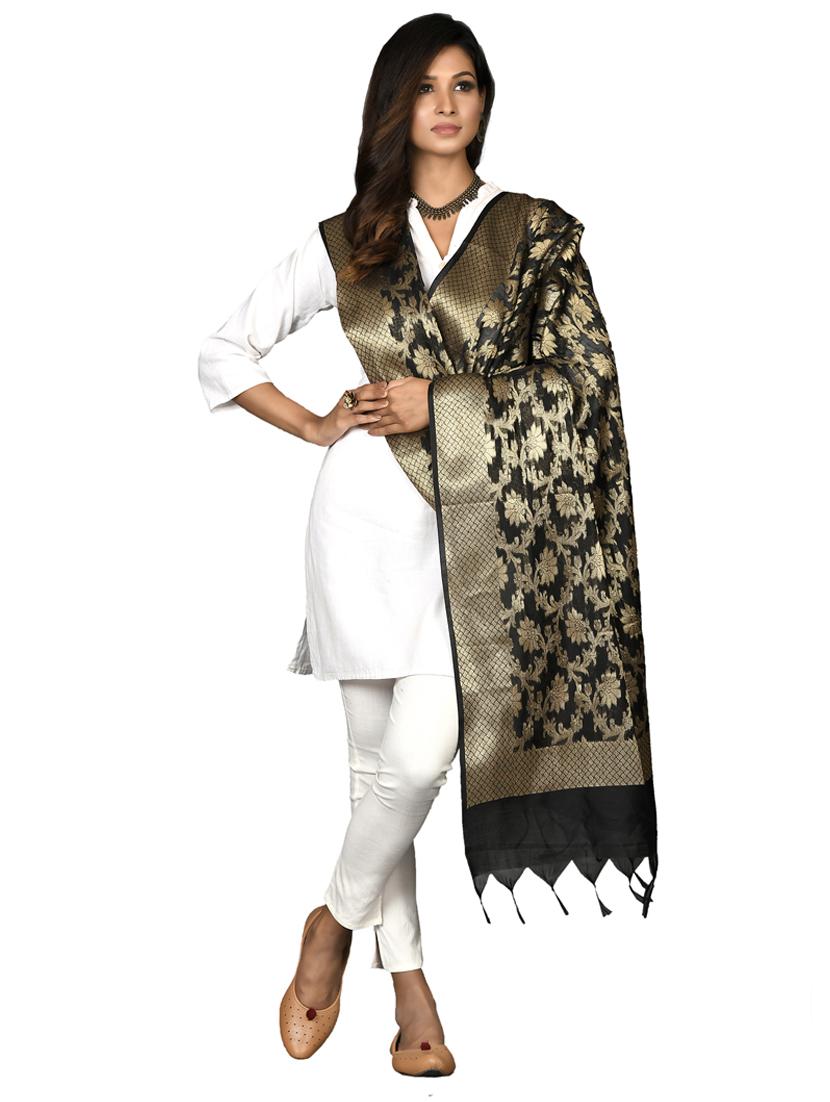black chanderi dupatta - 18421156 - Standard Image - 1
