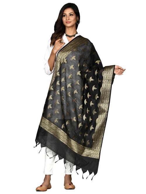 black chanderi dupatta - 18421158 - Standard Image - 0