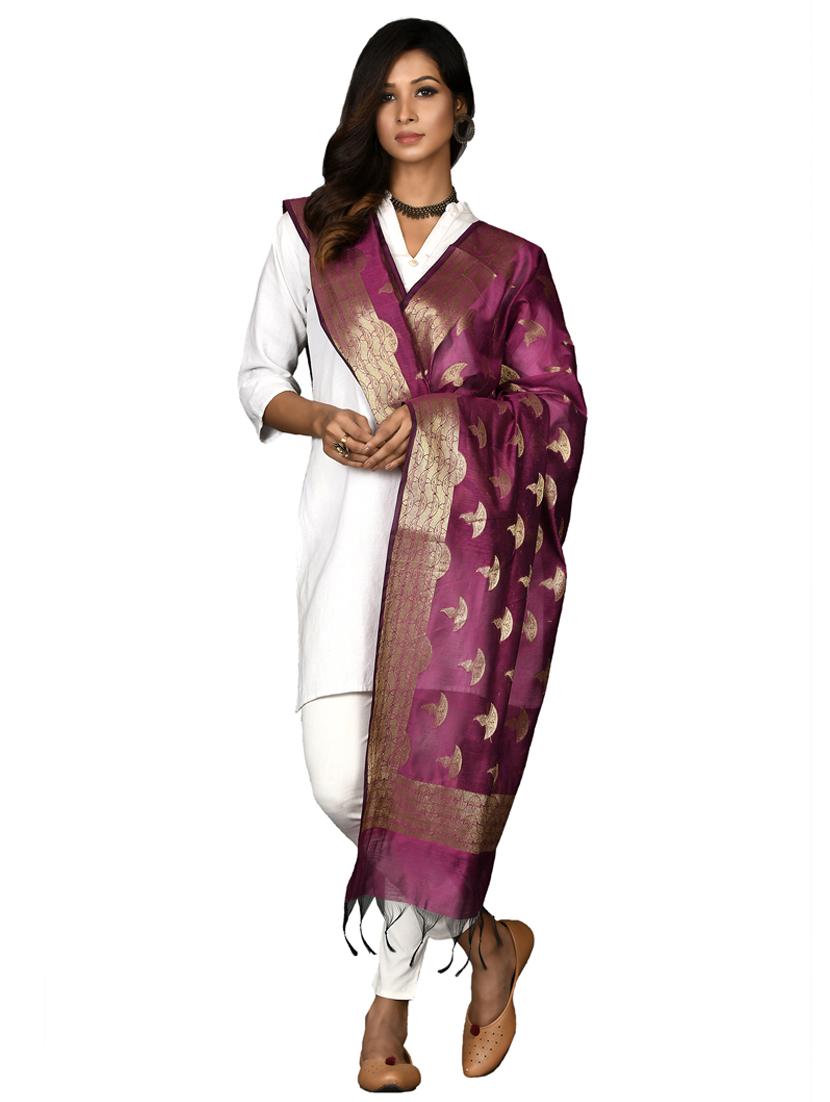  diya motif woven dupatta - 18421160 -  Standard Image - 1
