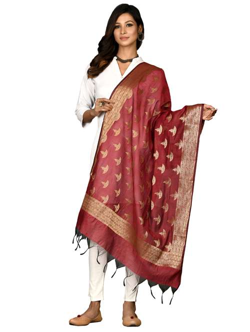 red chanderi dupatta - 18421161 - Standard Image - 0