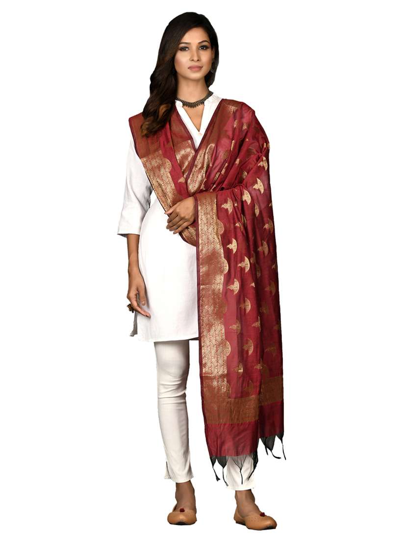 red chanderi dupatta - 18421161 - Standard Image - 1