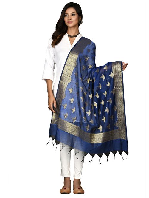 blue chanderi dupatta - 18421162 -  Standard Image - 0