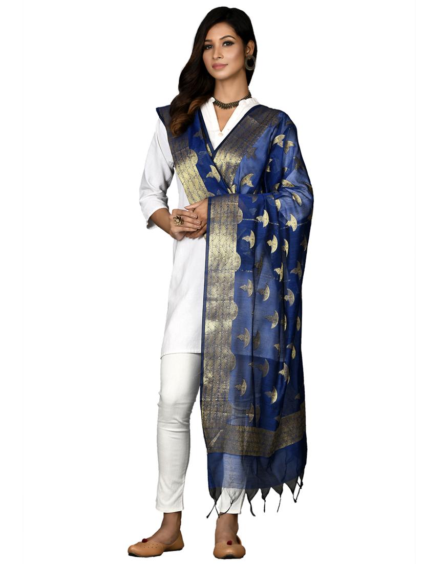blue chanderi dupatta - 18421162 -  Standard Image - 1