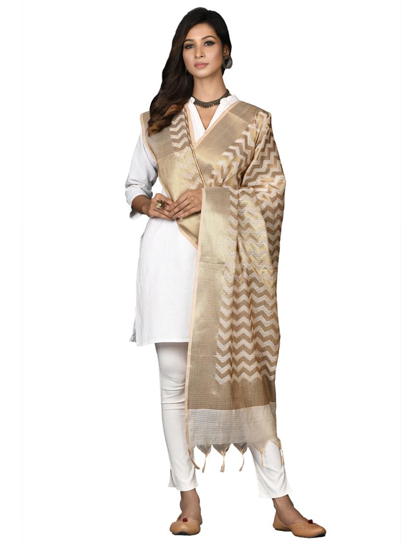 beige chanderi dupatta - 18421168 - Standard Image - 1