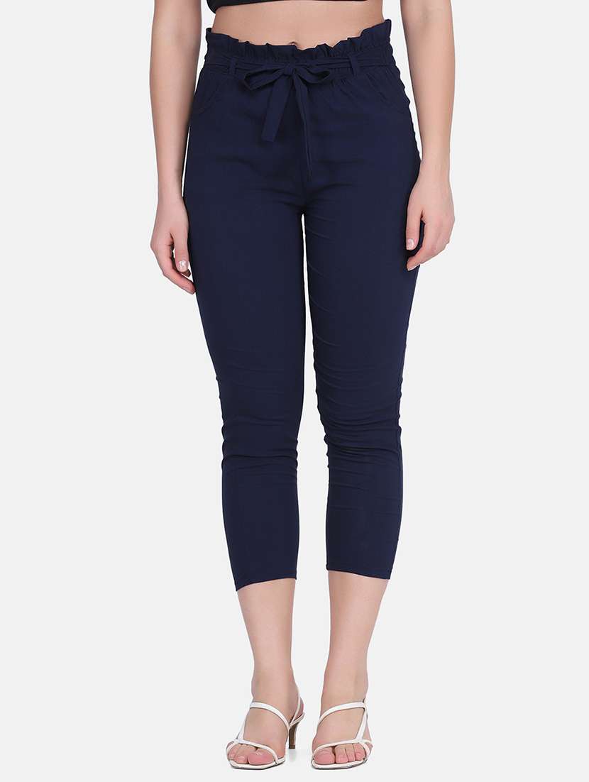 women solid high rise cigarette pant