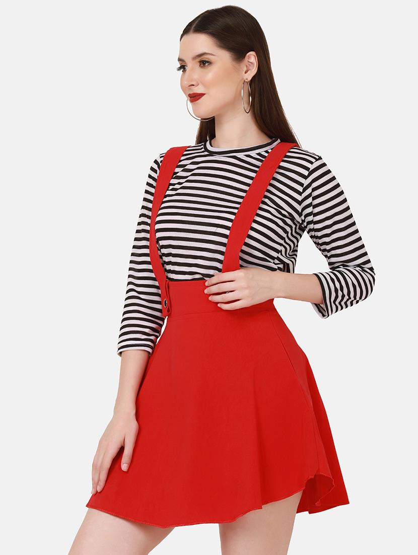 high rise solid flared pinafore skirt - 18421453 - Standard Image - 1