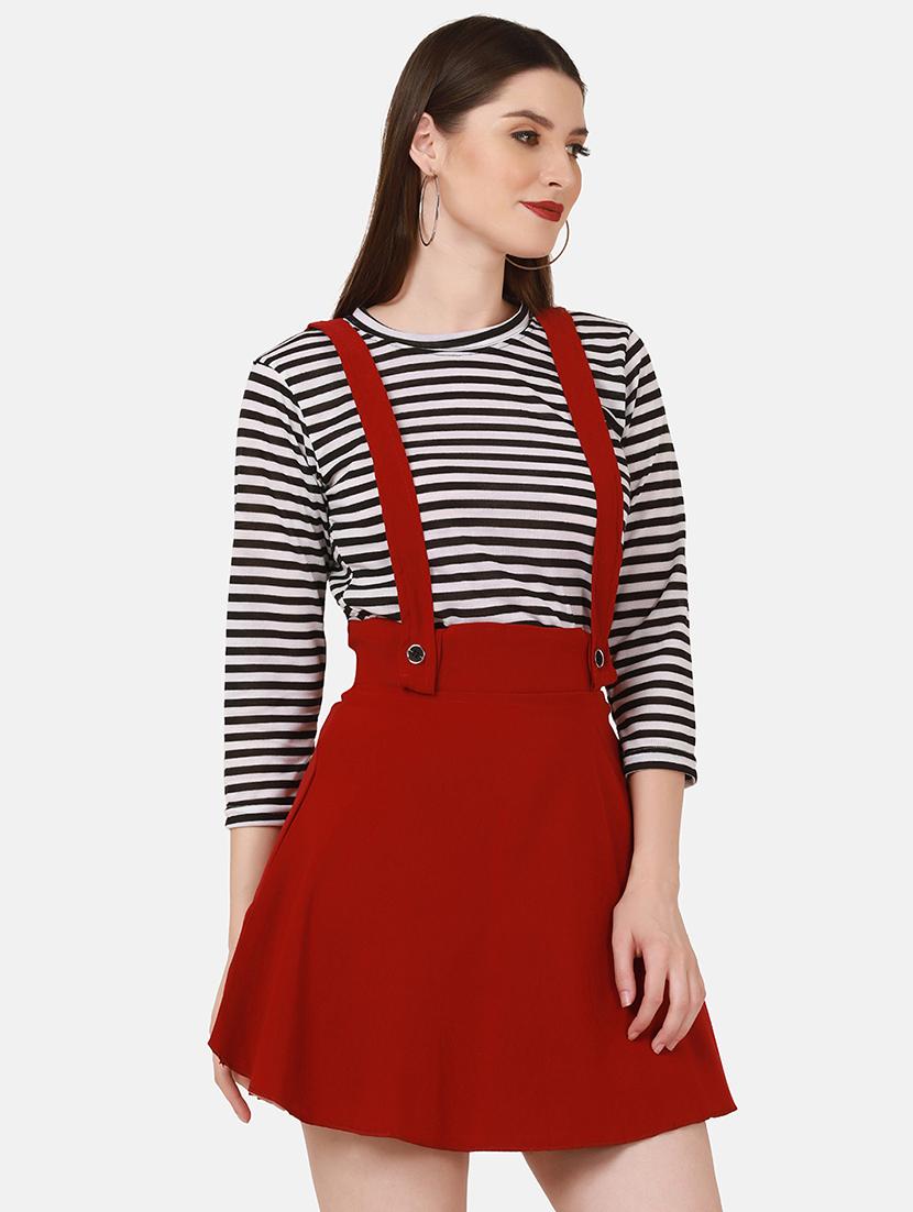 high rise solid flared pinafore dress - 18421454 - Standard Image - 1