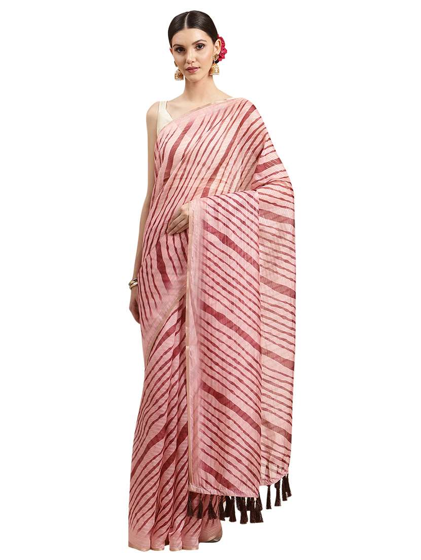 pink art silk printed saree with blouse