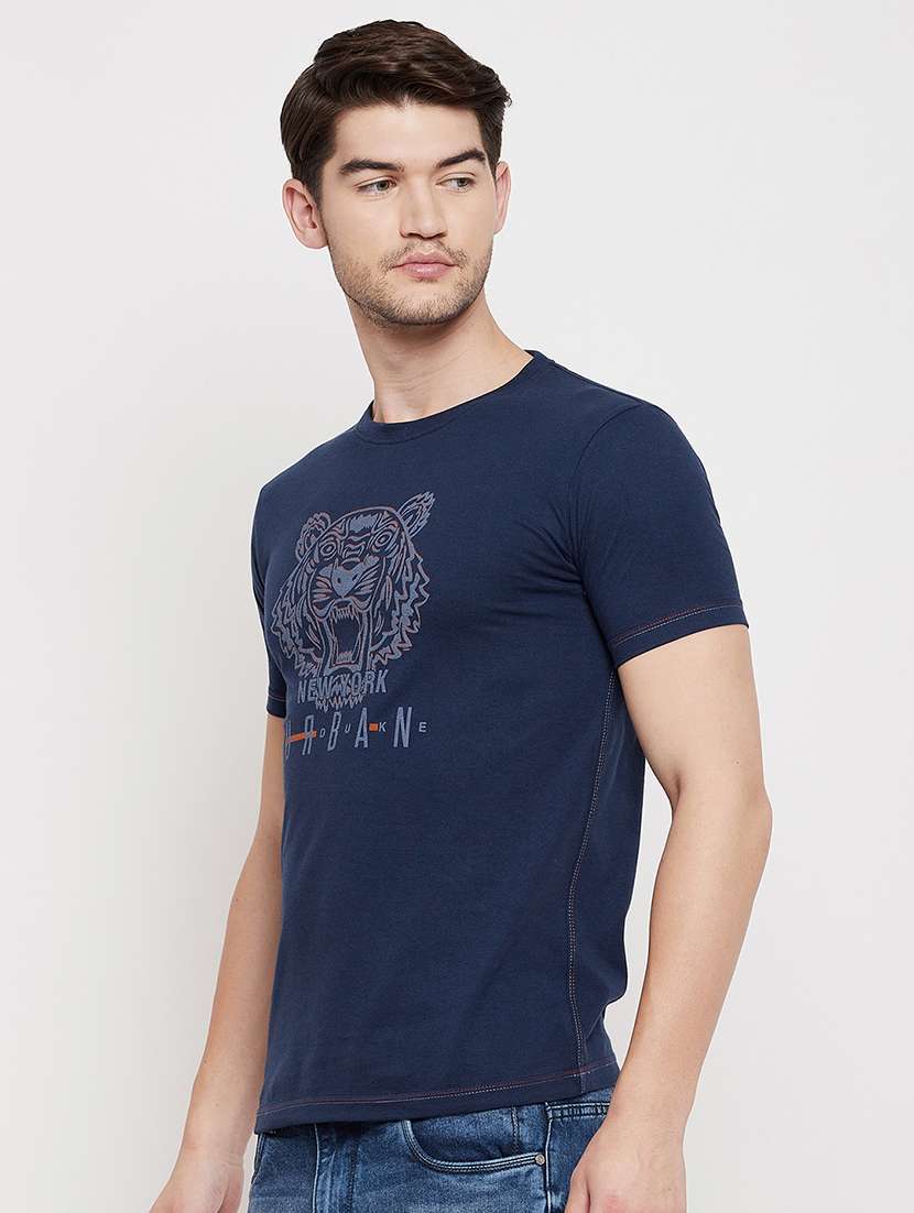 navy blue chest print t-shirt - 18422166 -  Standard Image - 1
