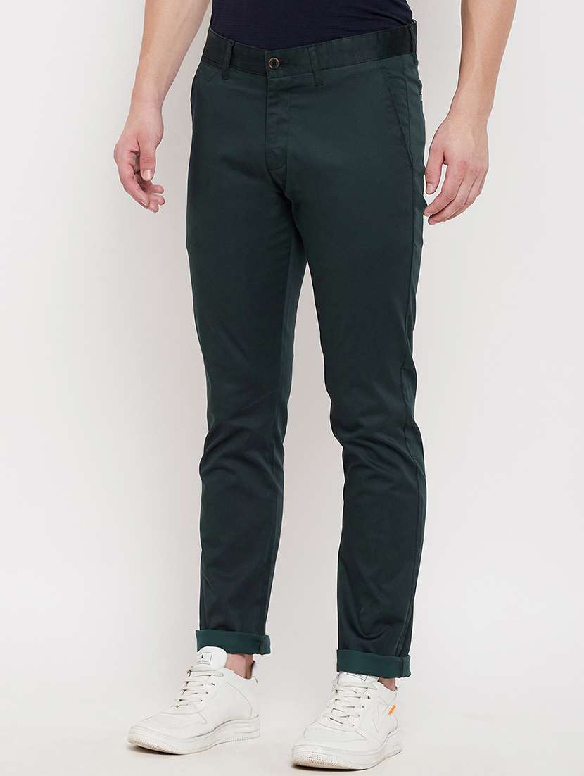bottle-green solid casual trouser - 18422186 -  Standard Image - 1