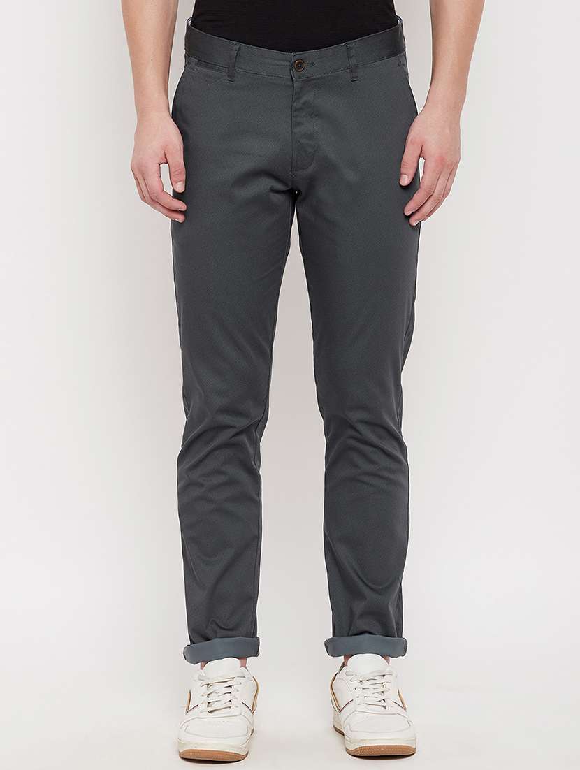 grey solid flat front casual trouser