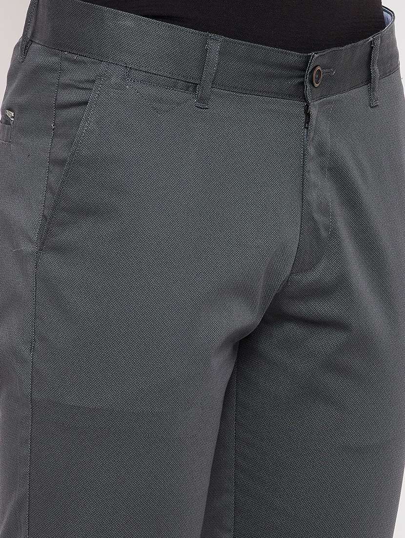 grey solid flat front casual trouser - 18422187 -  Standard Image - 4