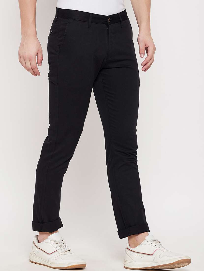 black solid casual trouser - 18422188 -  Standard Image - 1