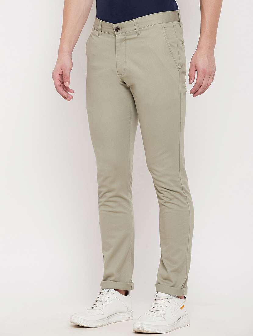 olive-green solid flat front casual trouser - 18422189 -  Standard Image - 1