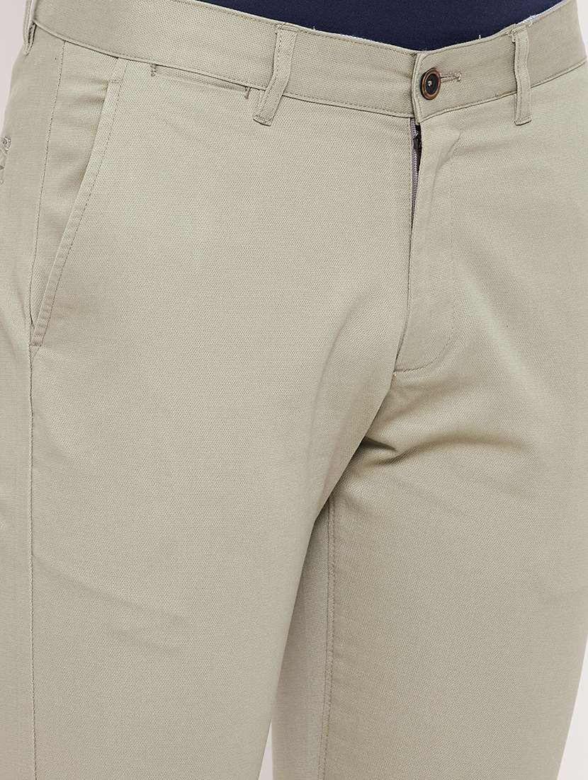 olive-green solid flat front casual trouser - 18422189 -  Standard Image - 4