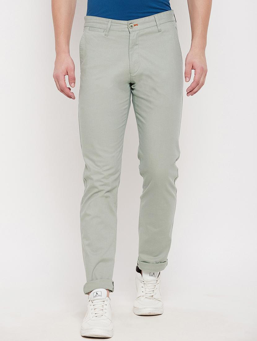 green solid flat front casual trouser - 18422191 - Zoom Image - 0