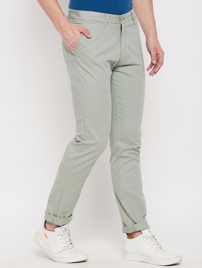 green solid flat front casual trouser - 18422191 - Standard Image - 1