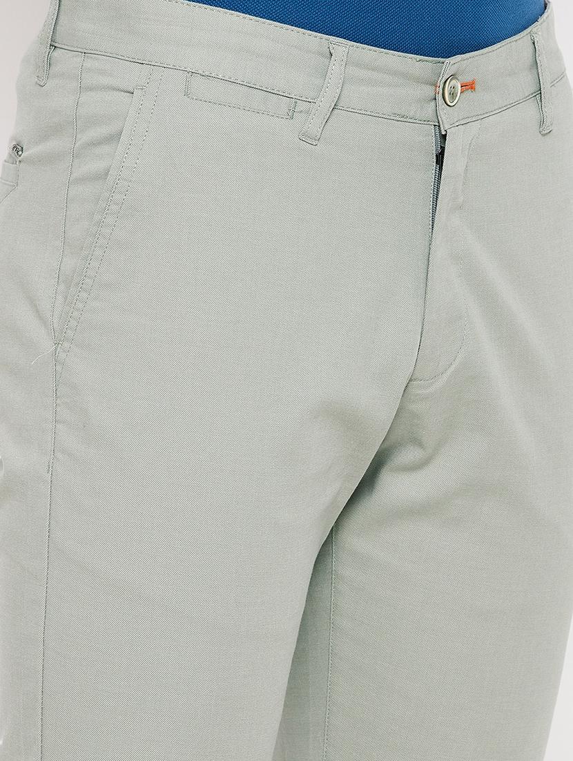 green solid flat front casual trouser - 18422191 - Standard Image - 4