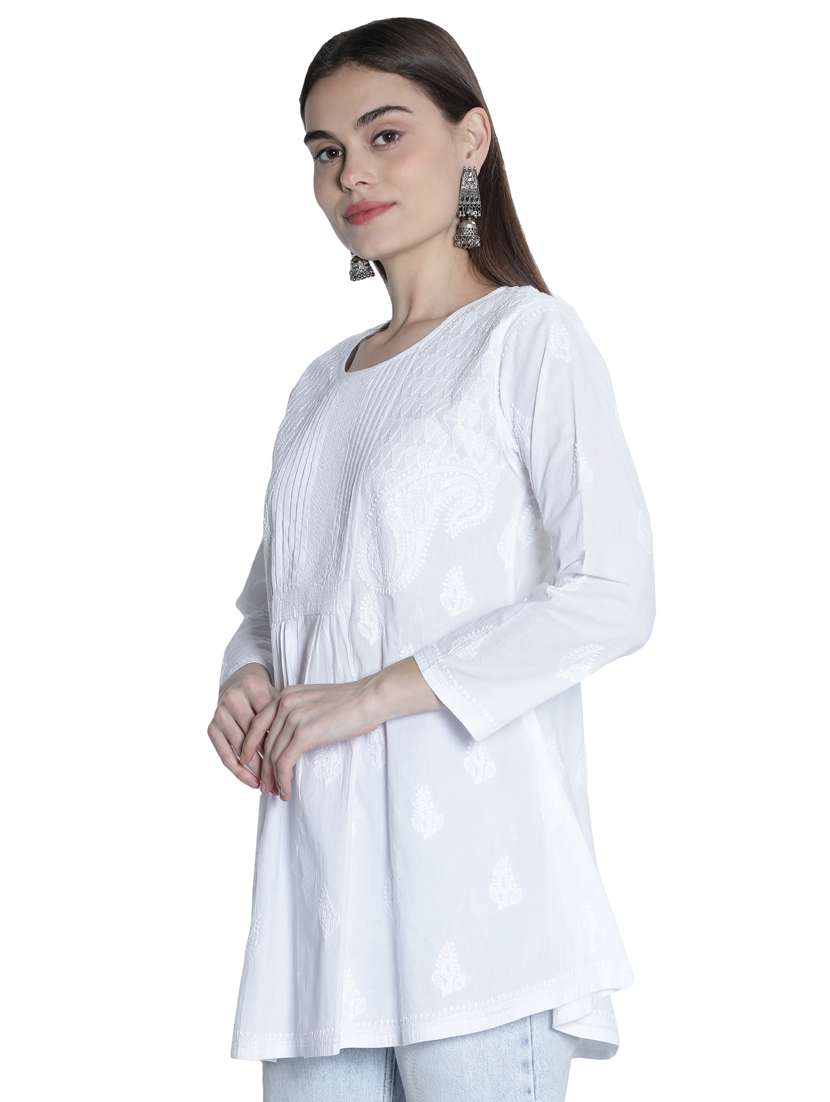 round neck chikankari a-line kurti - 18422544 - Standard Image - 1