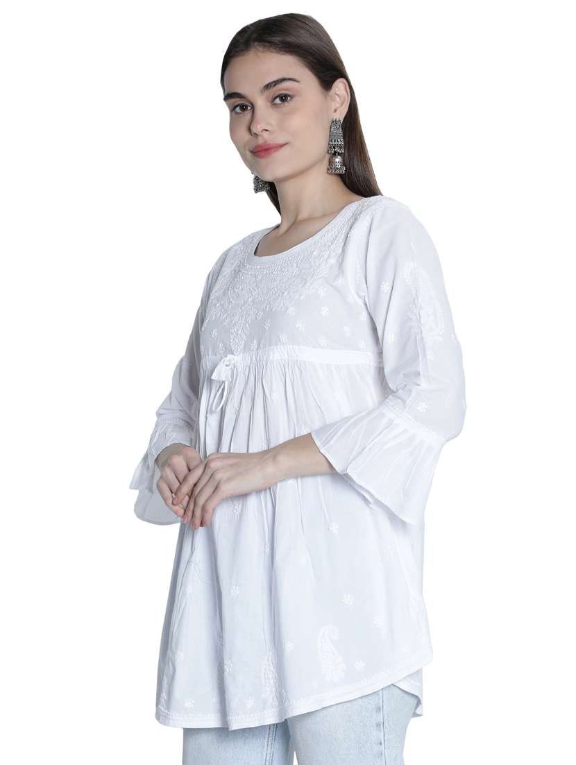 round neck chikankari flared kurti - 18422545 - Standard Image - 1
