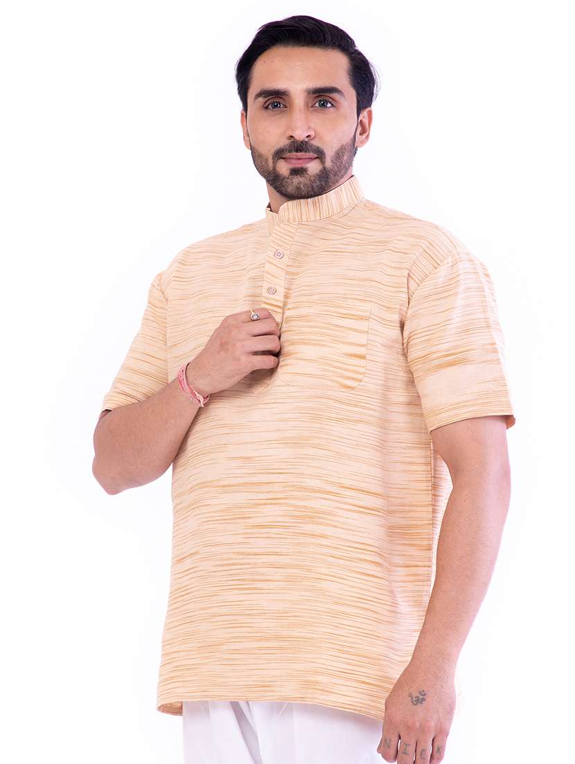 beige melange short kurta - 18423459 -  Standard Image - 1