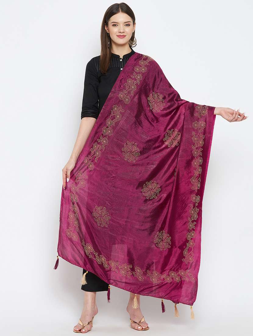 burgundy silk blend dupatta