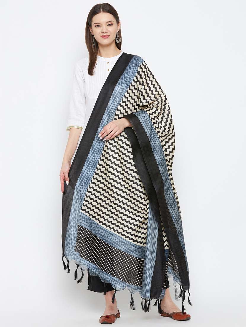 black silk blend dupatta - 18423796 -  Standard Image - 1