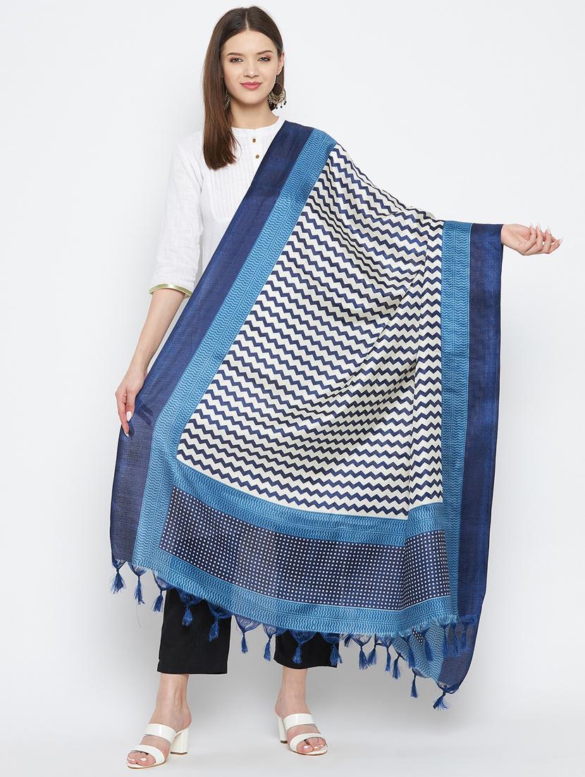 white chevron print dupatta with fringes - 18423797 -  Zoom Image - 0