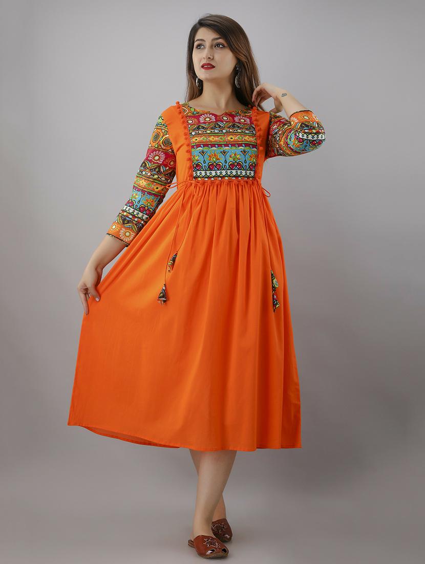 orange printed a-line ethnic dress - 18424165 -  Standard Image - 1