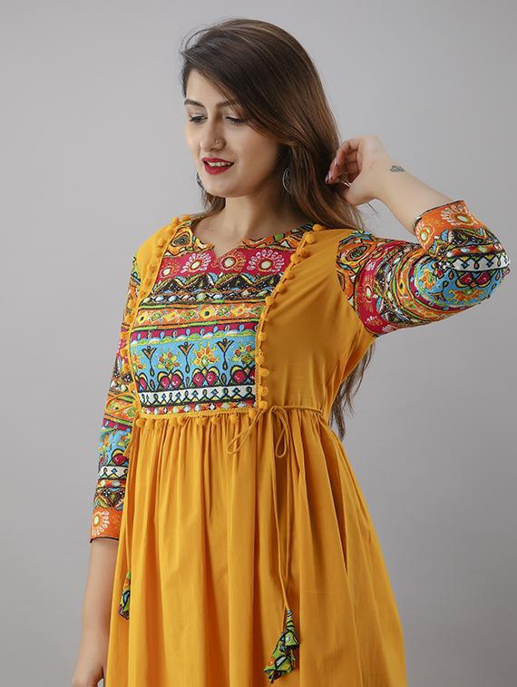 yellow printed a-line ethnic dress - 18424167 - Standard Image - 4