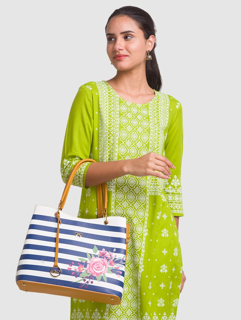 blue striped regular handbag - 18424341 - Standard Image - 4