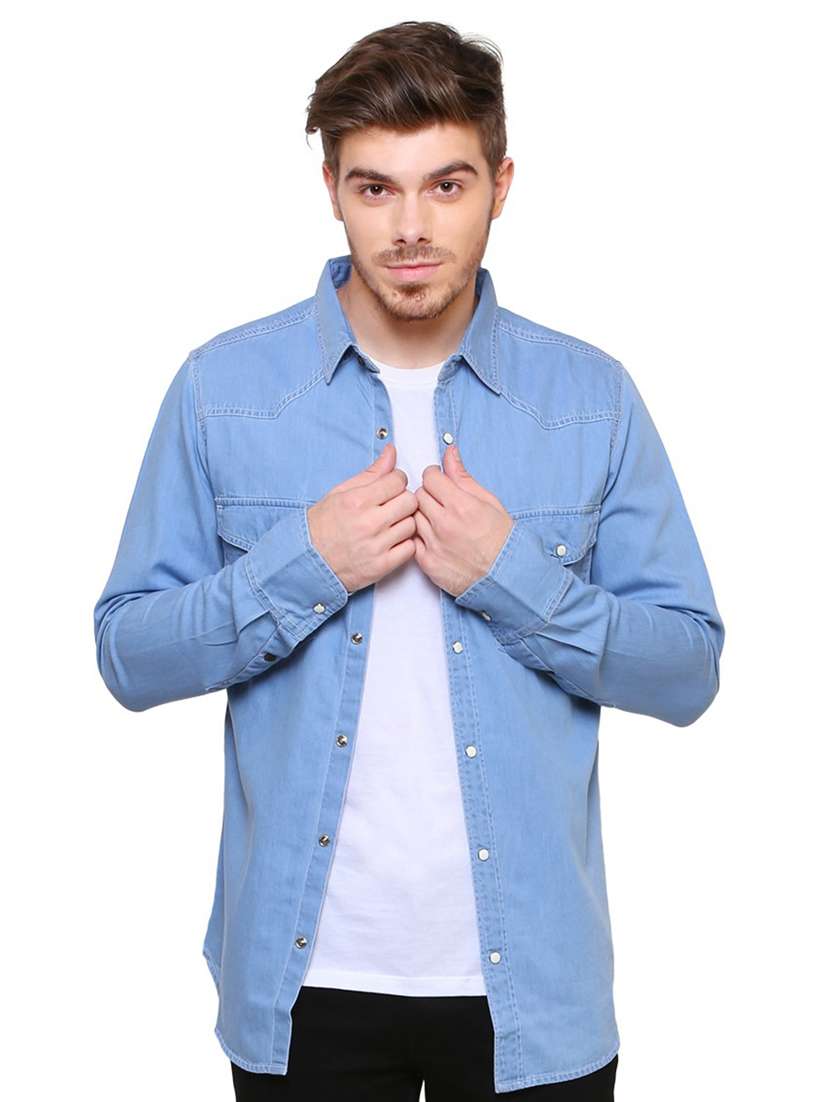 light blue solid denim casual shirt
