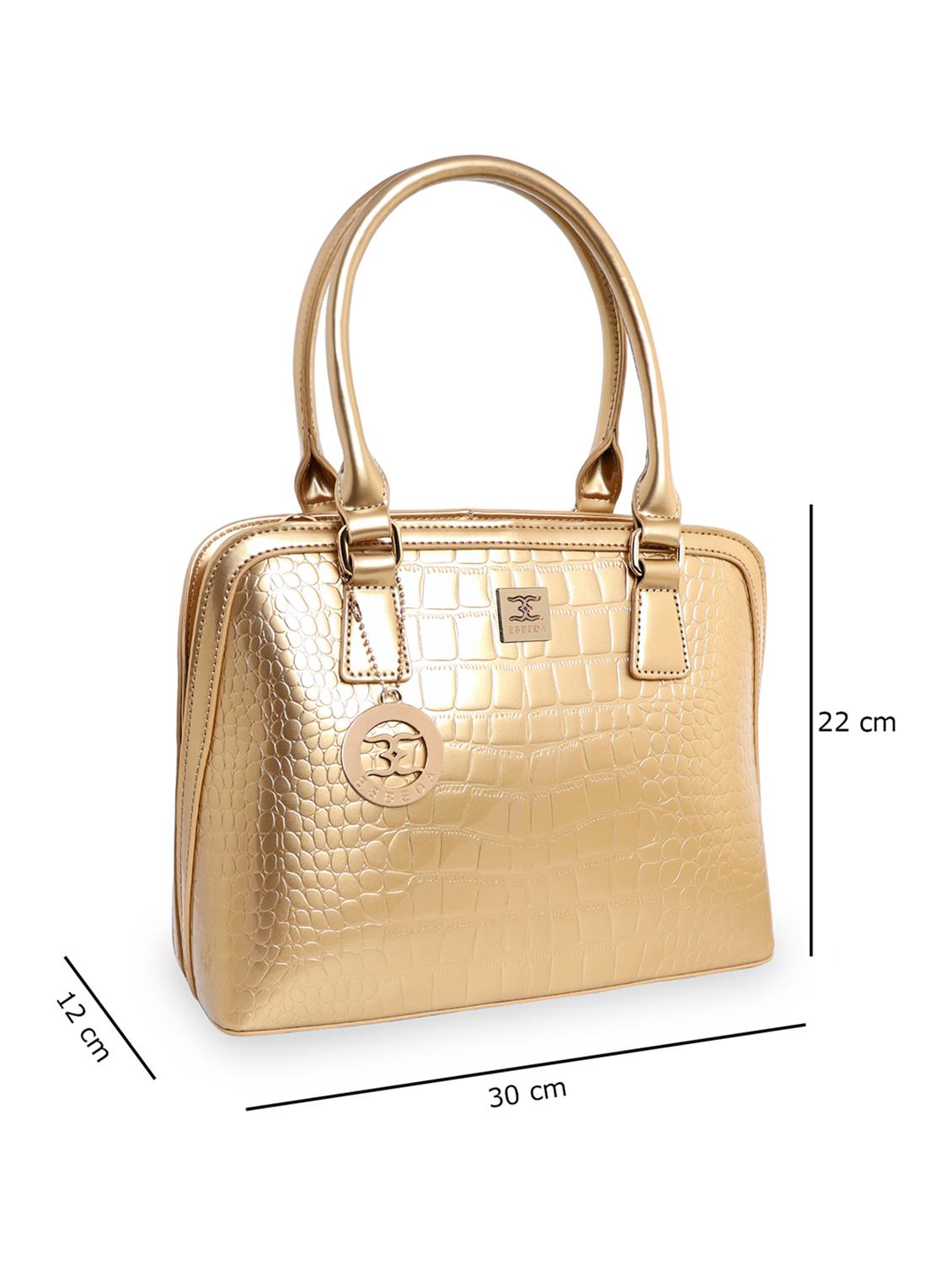 gold textured regular handbag - 18424731 - Standard Image - 4