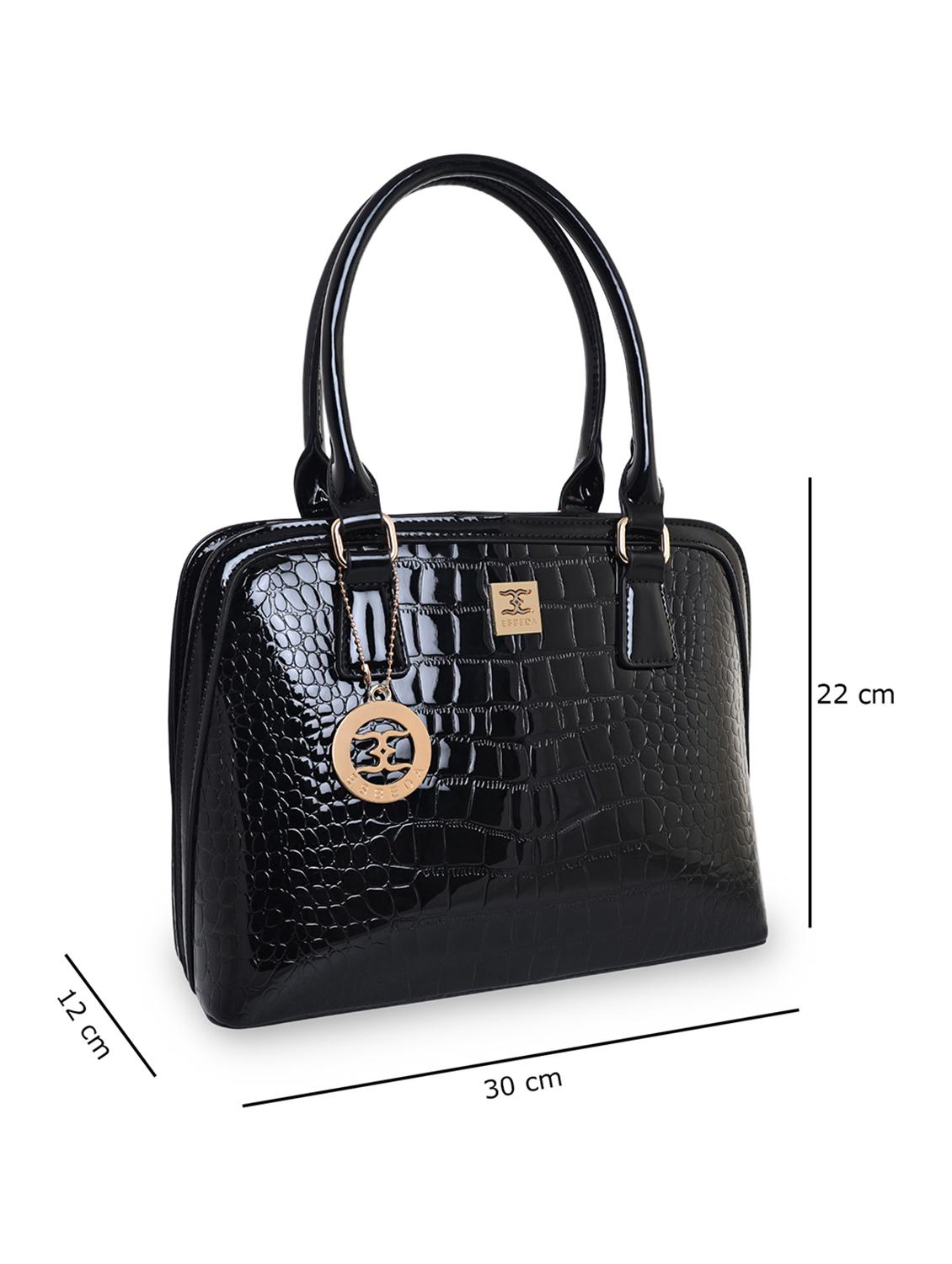 black textured regular handbag - 18424732 - Standard Image - 4