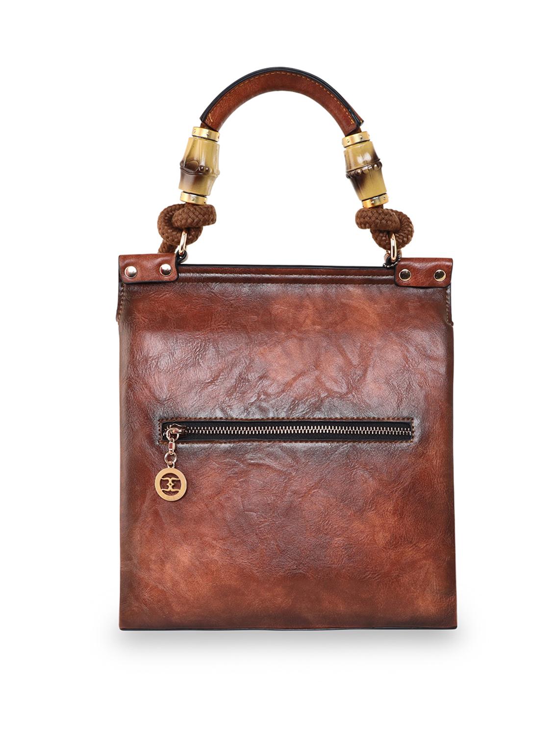 tan textured regular handbag - 18424803 - Standard Image - 1