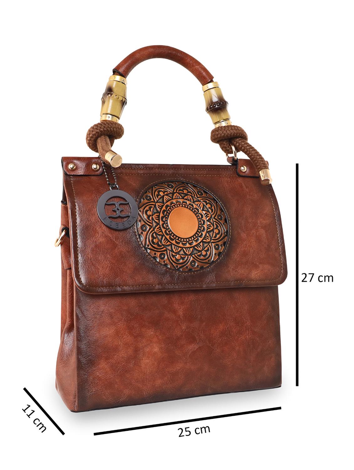 tan textured regular handbag - 18424803 - Standard Image - 4