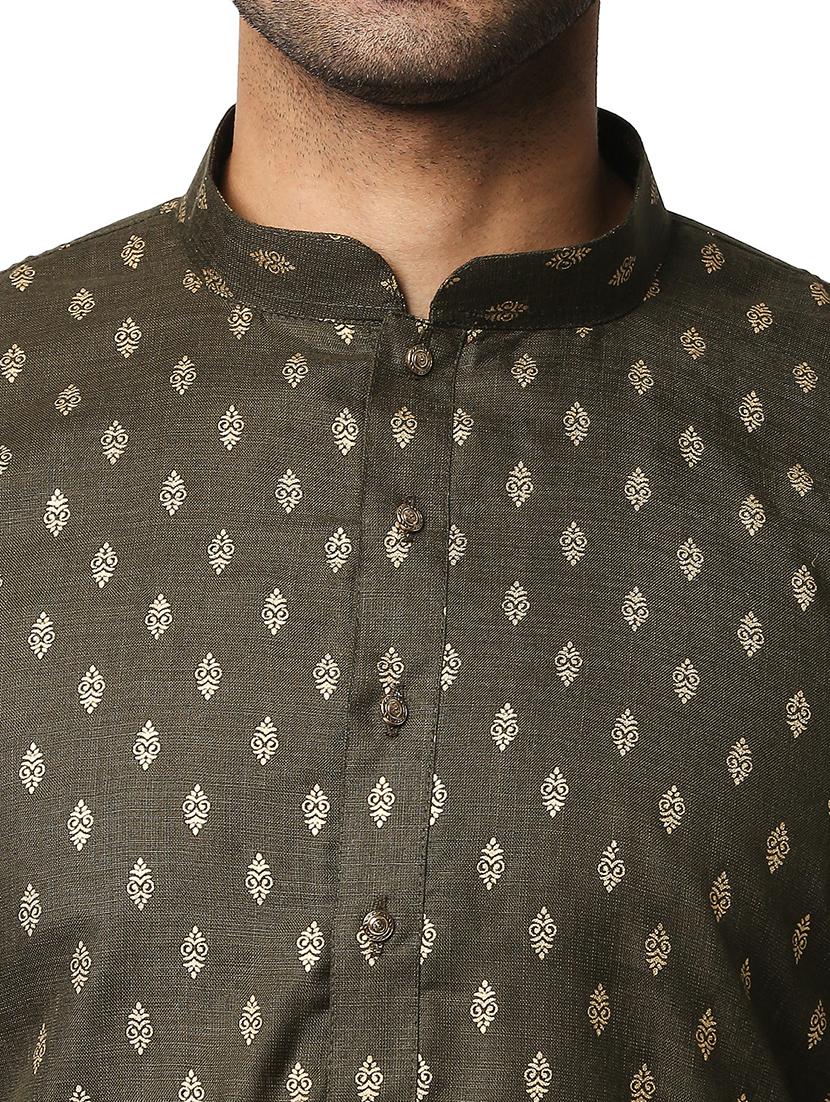 olive printed kurta - 18425428 - Standard Image - 4