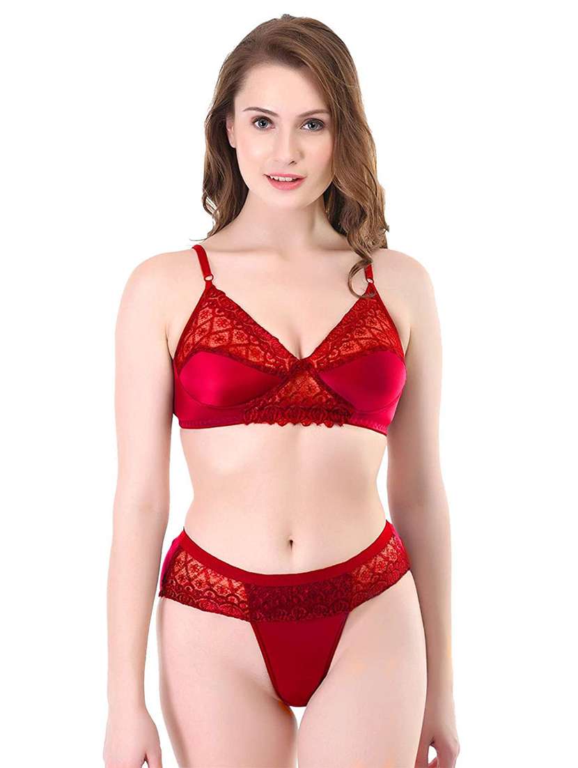 red lace detail bra and panty set
