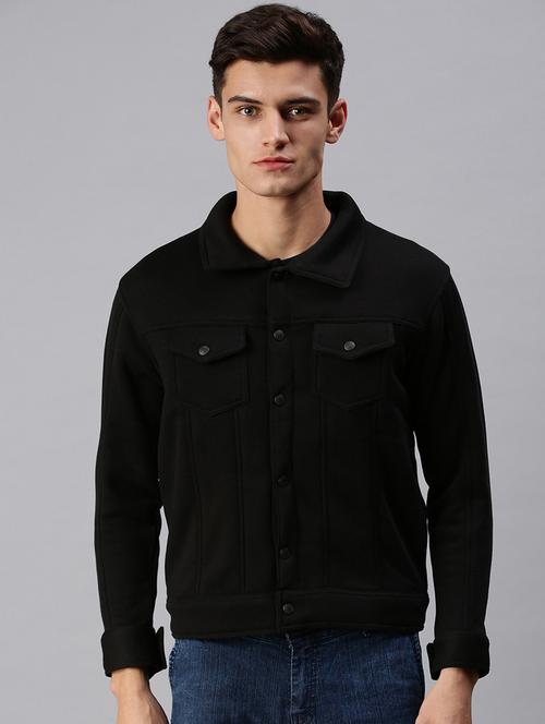black solid casual jacket - 18425636 - Standard Image - 0