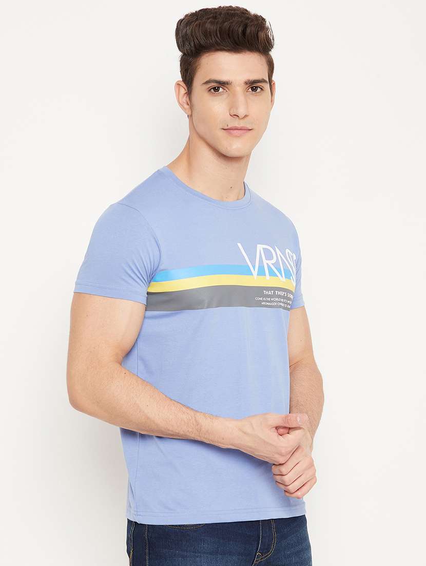 light blue chest print t-shirt - 18425879 -  Standard Image - 1