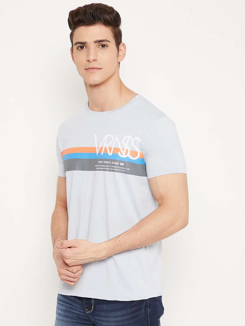 light blue chest print t-shirt - 18425880 - Standard Image - 1