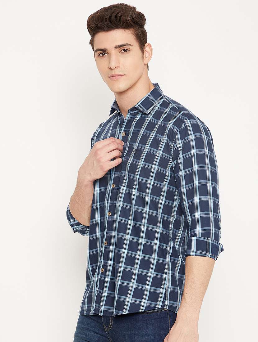 navy blue checkered casual shirt - 18425898 -  Standard Image - 1